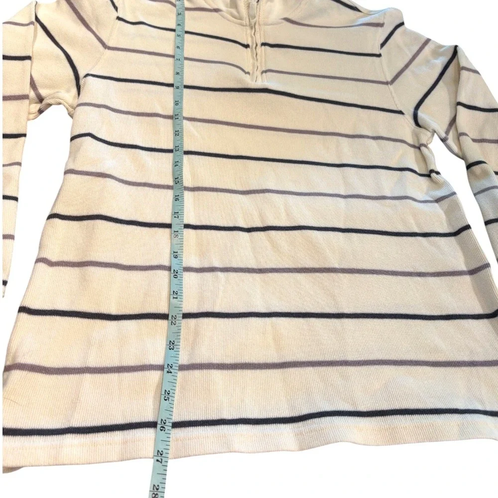 George Mens Quarter‎ Zip Ribbed Pullover Sweater Cream Striped GM41069S Size M